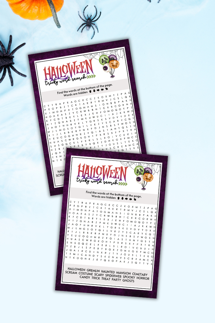 This challenging word search is perfect for kids and teenagers or adults who want to challenge themselves at any Halloween-themed party or event!
Words are hidden across, down, forward, backward, and diagonally to encourage friendly competition.