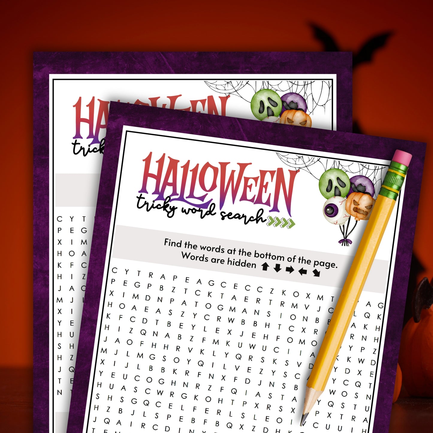 This challenging word search is perfect for kids and teenagers or adults who want to challenge themselves at any Halloween-themed party or event!
Words are hidden across, down, forward, backward, and diagonally to encourage friendly competition.
