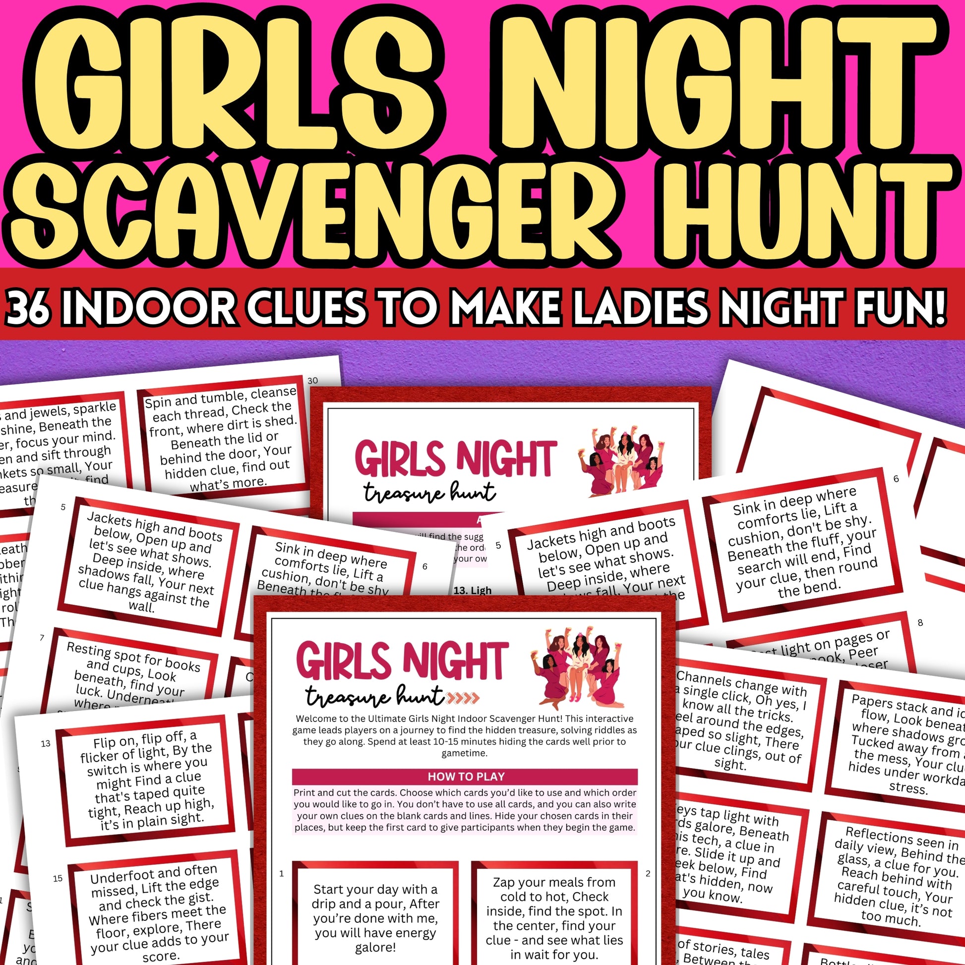 girls night scavengr hunt bright colors