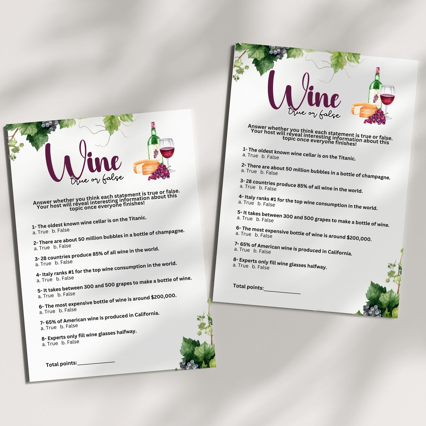 Are you seeking a fun and engaging activity to enjoy with friends at your upcoming alcohol-inspired event, dinner party, bachelor or bachelorette party or even just a pub crawl night on the town? This simple true or false trivia game from Party Prints Press is just what you need!