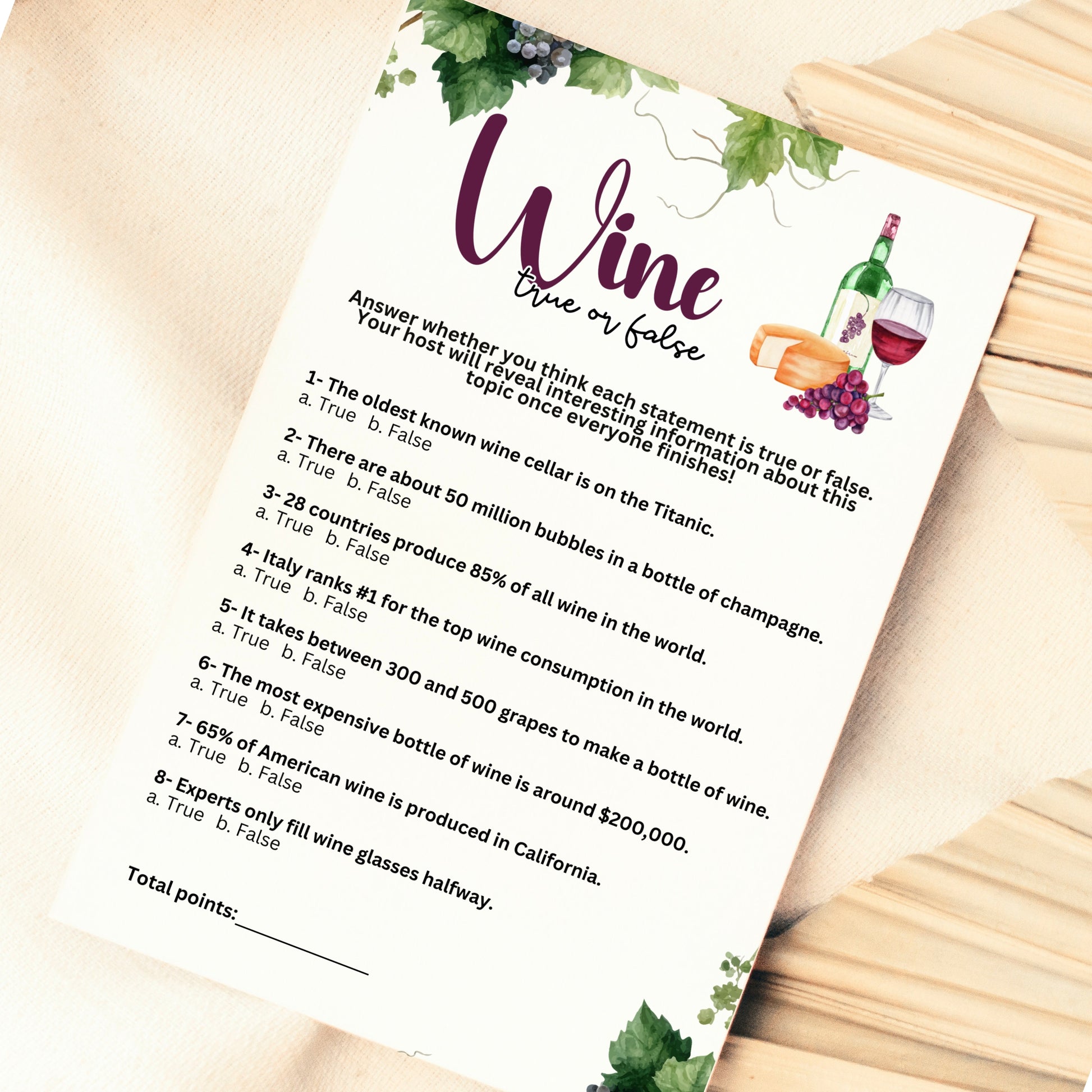 Are you seeking a fun and engaging activity to enjoy with friends at your upcoming alcohol-inspired event, dinner party, bachelor or bachelorette party or even just a pub crawl night on the town?  This simple true or false trivia game from Party Prints Press is just what you need!
