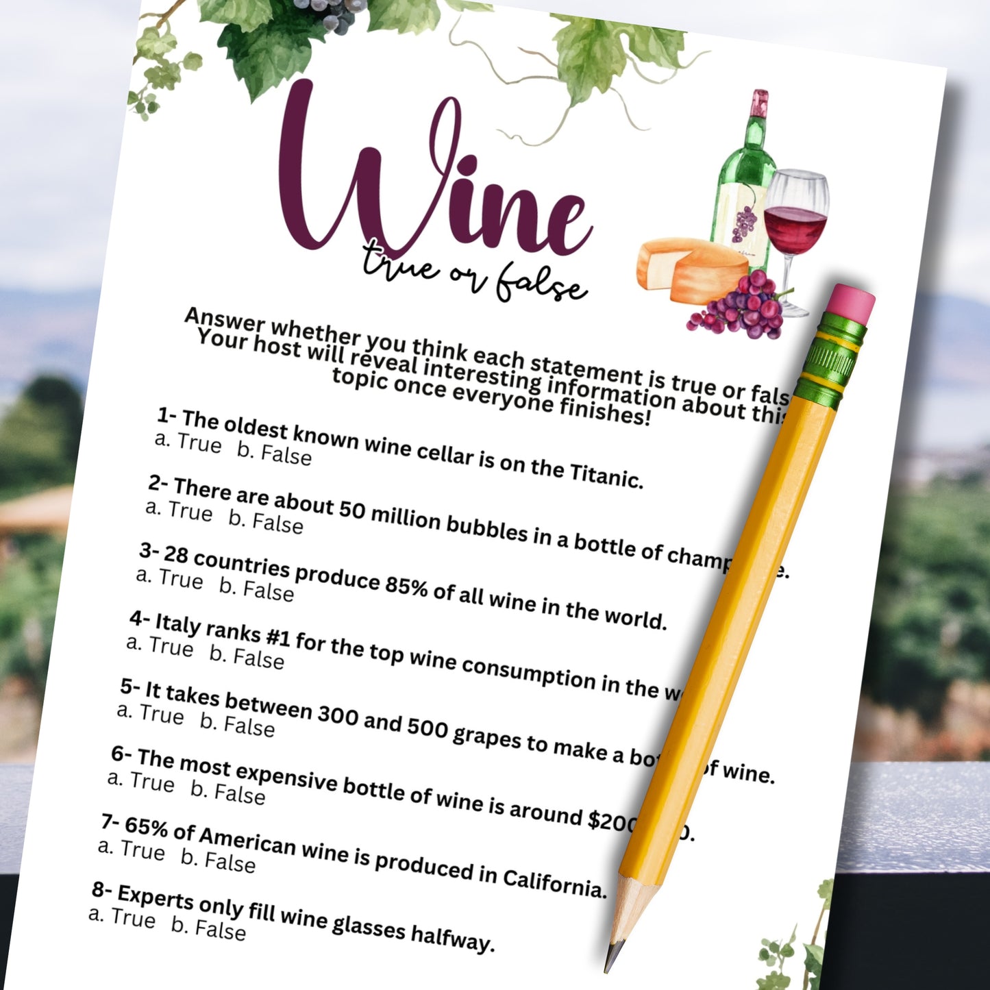 Are you seeking a fun and engaging activity to enjoy with friends at your upcoming alcohol-inspired event, dinner party, bachelor or bachelorette party or even just a pub crawl night on the town? This simple true or false trivia game from Party Prints Press is just what you need!