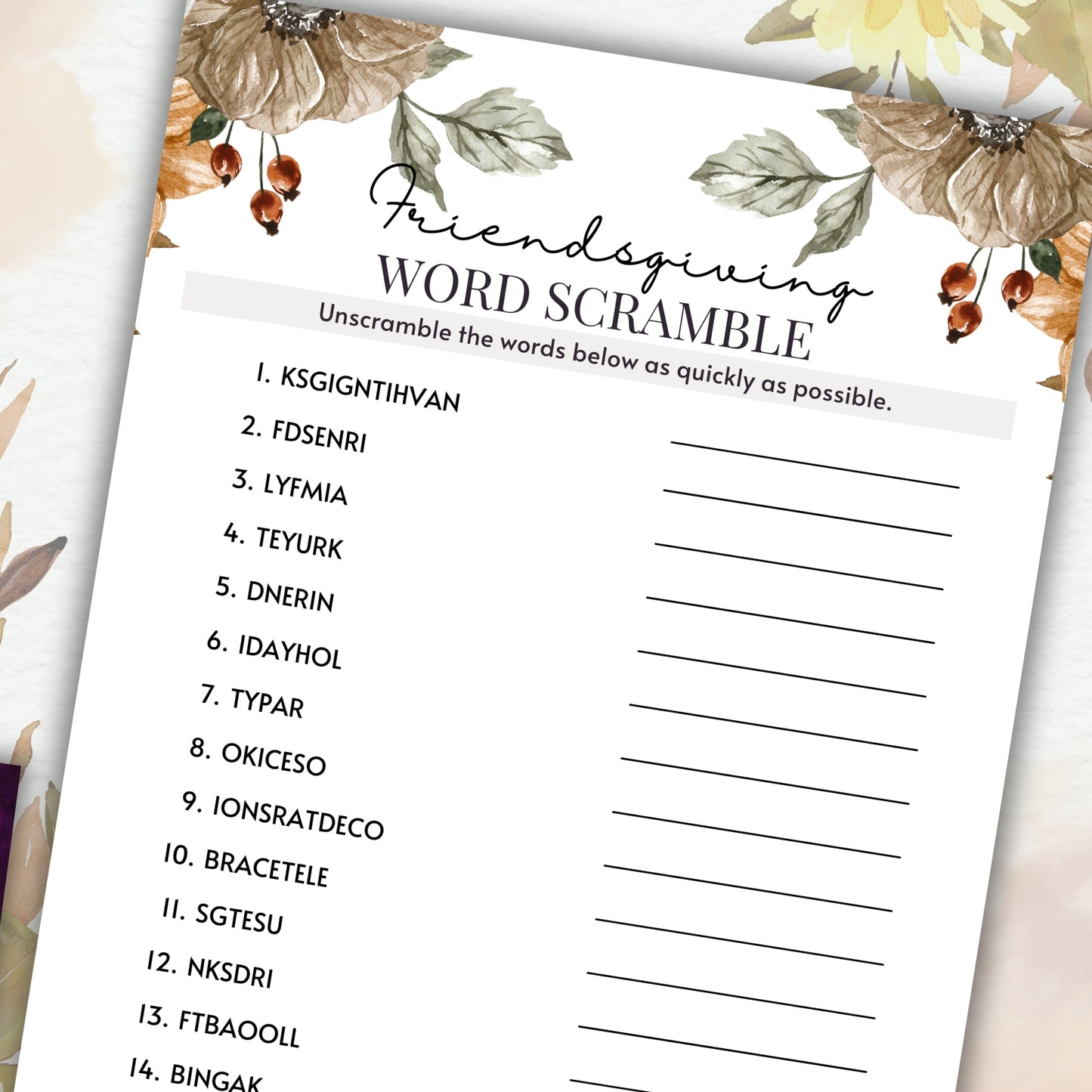 Friendsgiving Word Scramble