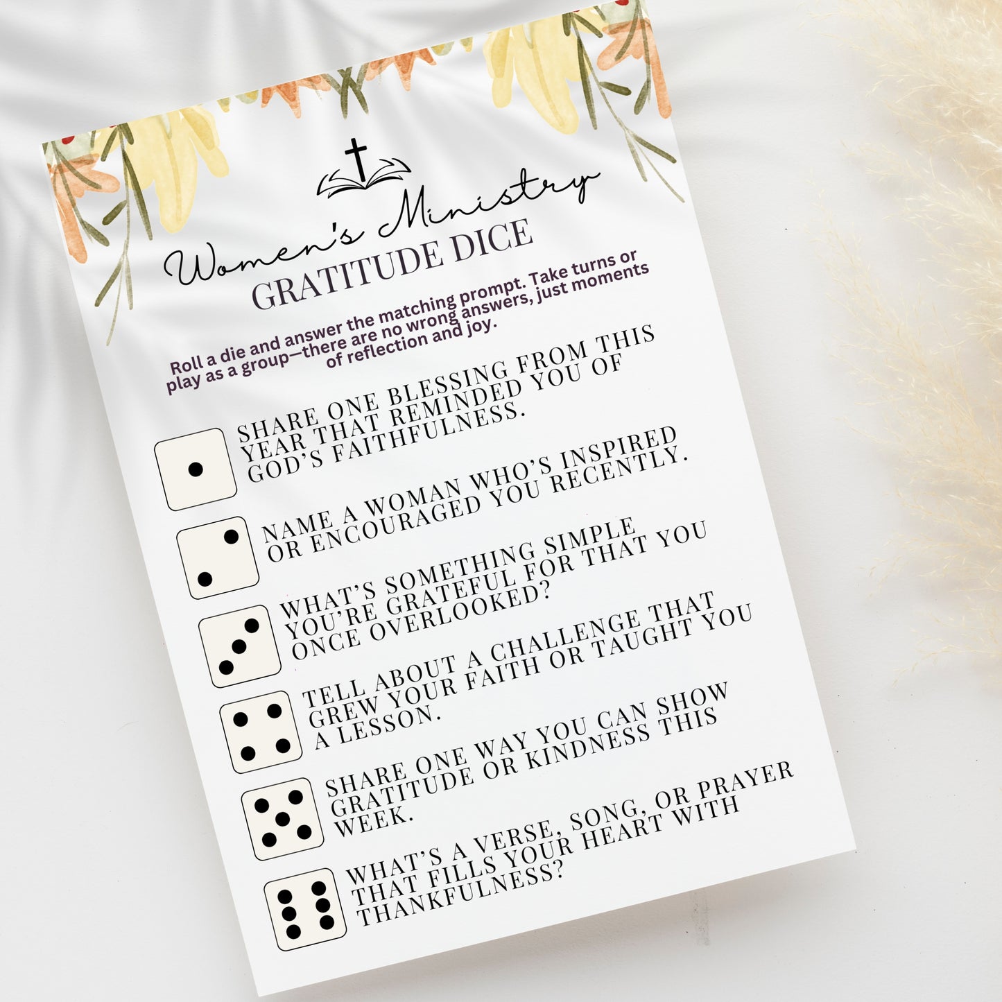 Women's Ministry Thanksgiving Gratitude Dice