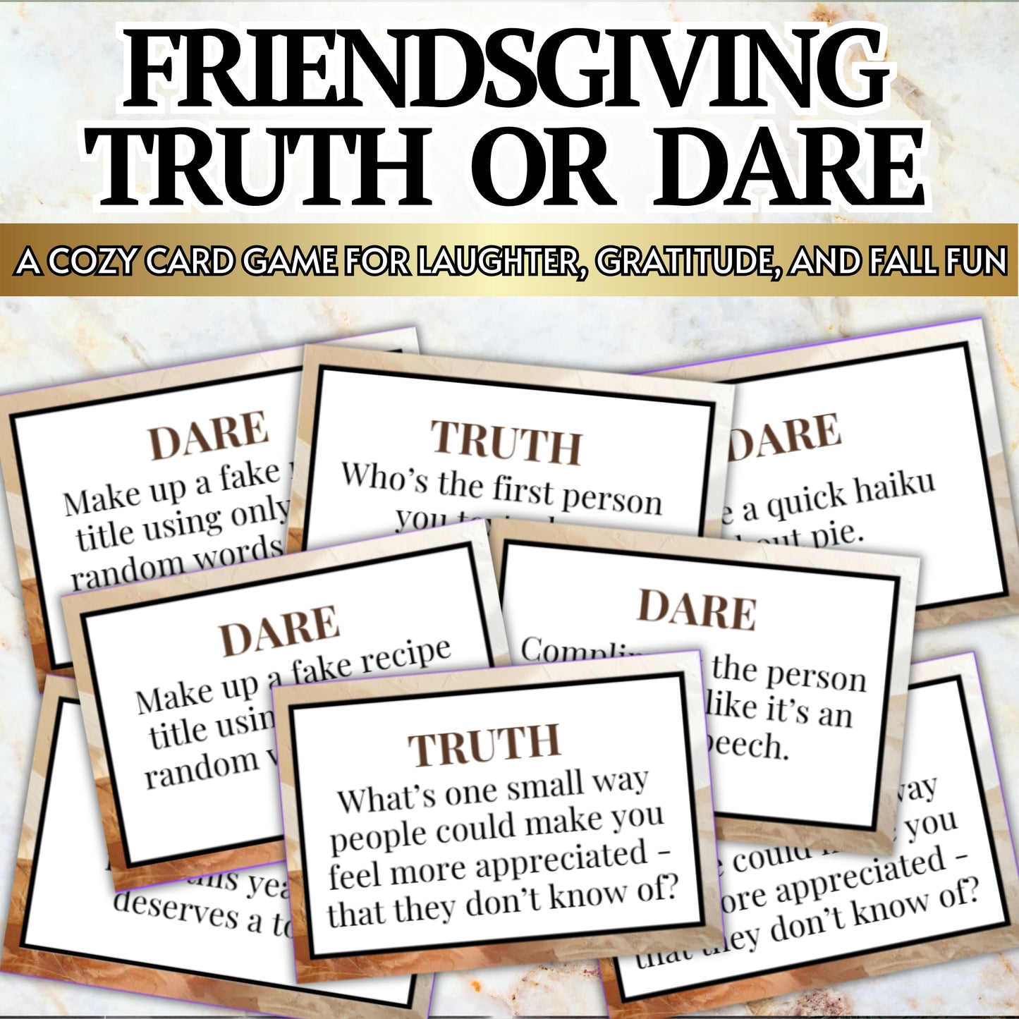 Friendsgiving Truth or Dare Card Game for Adults (80 Cards)