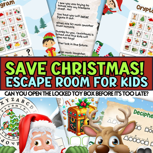 Christmas Escape Room For Kids Age 5-9 (7 Puzzles)