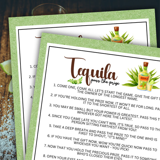 Are you seeking a fun and engaging activity to enjoy with friends at your upcoming alcohol-inspired event, dinner party, bachelor or bachelorette party or even just a pub crawl night on the town?   If you need a fun last-minute idea to add to your celebrations, this fun Tequila-Themed Pass The Prize game from Party Prints Press is just what you need!&nbsp;  This game is a simple poem that you can read aloud to participants or print out a copy for each to read along!
