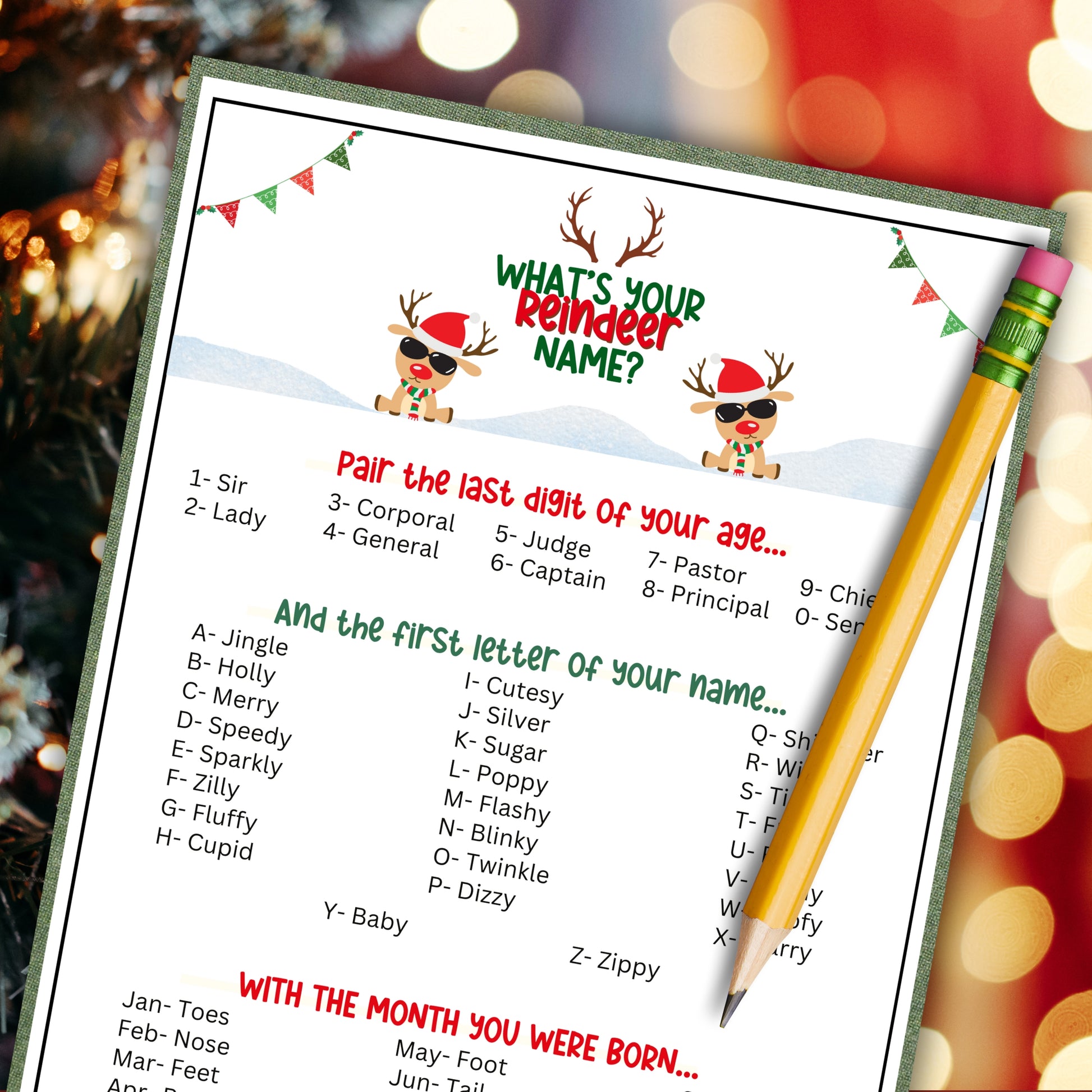 Whether you're hosting a Christmas party, setting up a fun activity for a holiday office party, or just looking to add a sprinkle of festive joy to any gathering, the "What's Your Reindeer Name?" game from Party Prints Press is the perfect addition to your holiday celebrations!  Ideal for Christmas enthusiasts of all ages, this printable activity is a breeze to play.  