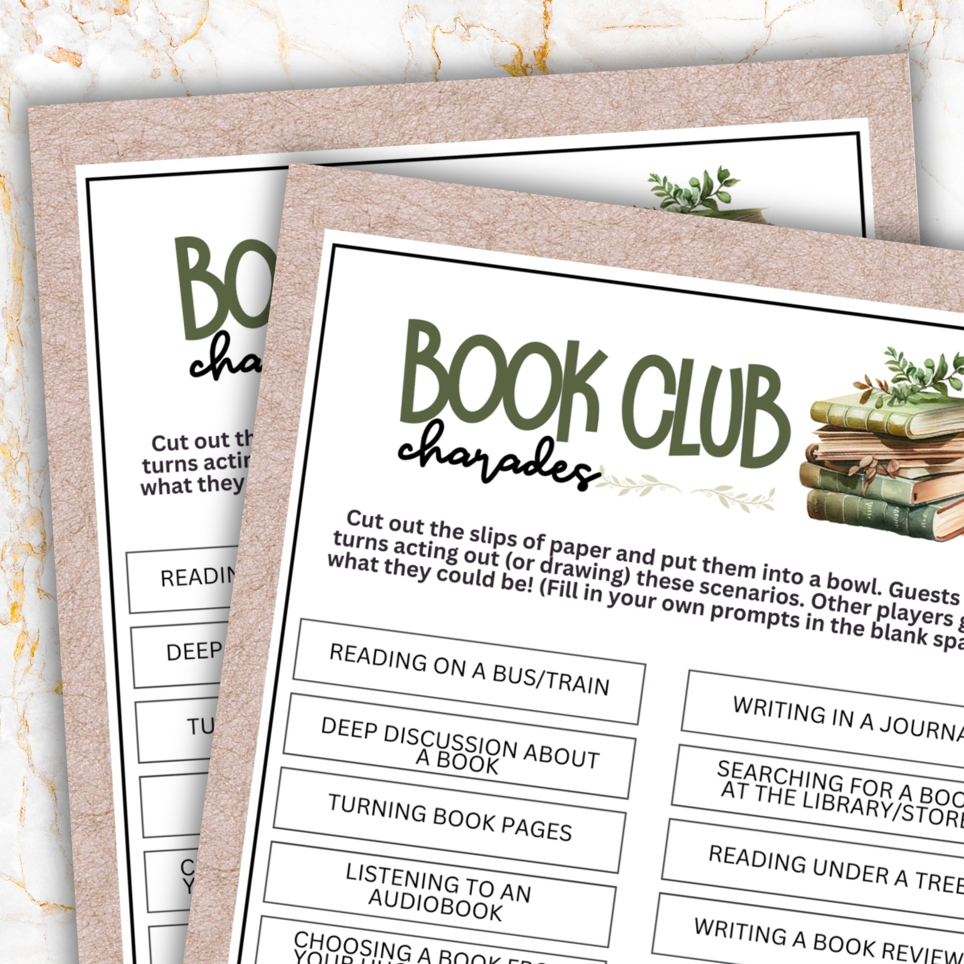 book club charades for library reading lovers bookworms