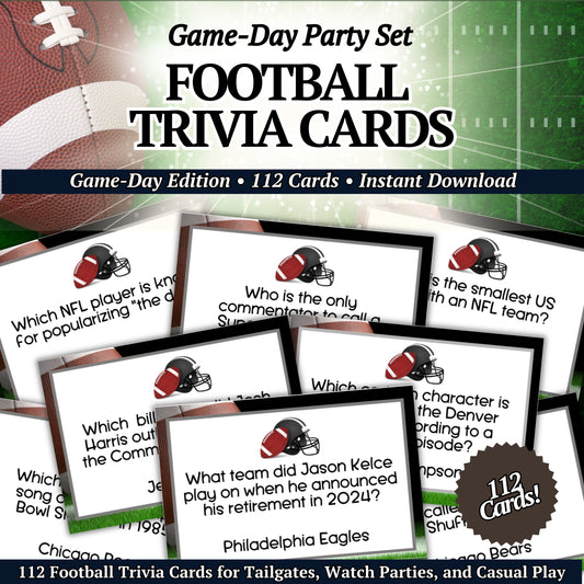 Cover image of Game Day Football Trivia Cards, perfect for Super Bowl parties