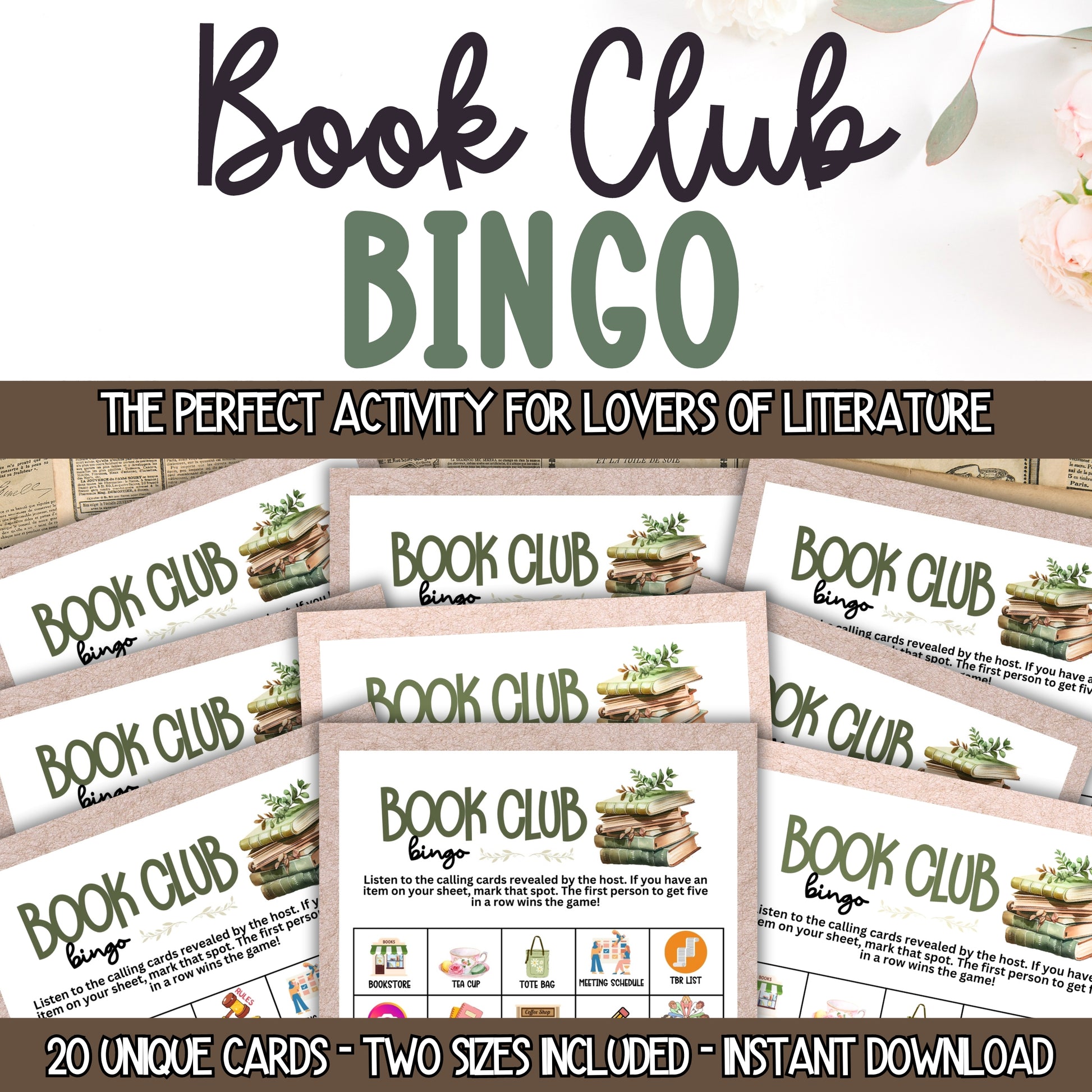 book club meeting bingo 20 cards