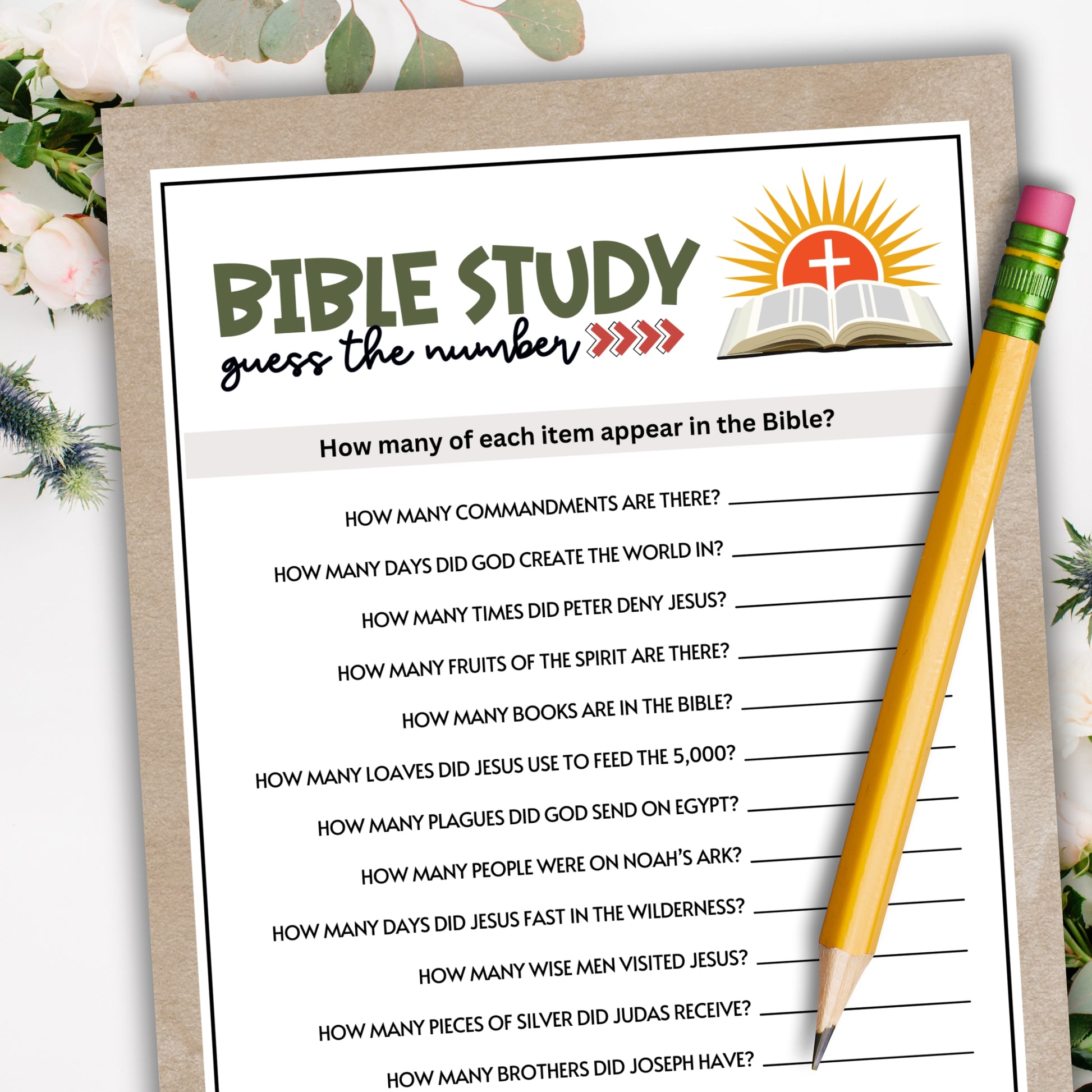 Are you seeking a fun and engaging activity for your Sunday School, Bible Study, or Women's Ministry Fellowship Retreat?  Whether you've got kids, teens, adults, and even seniors in your gathering or group, this quick and easy trivia game from Party Prints Press is just what you need!  Give each guest a sheet and challenge them to guess how many items are in the Bible! (Bonus points if they can think of the book of the Bible where the items are found!)