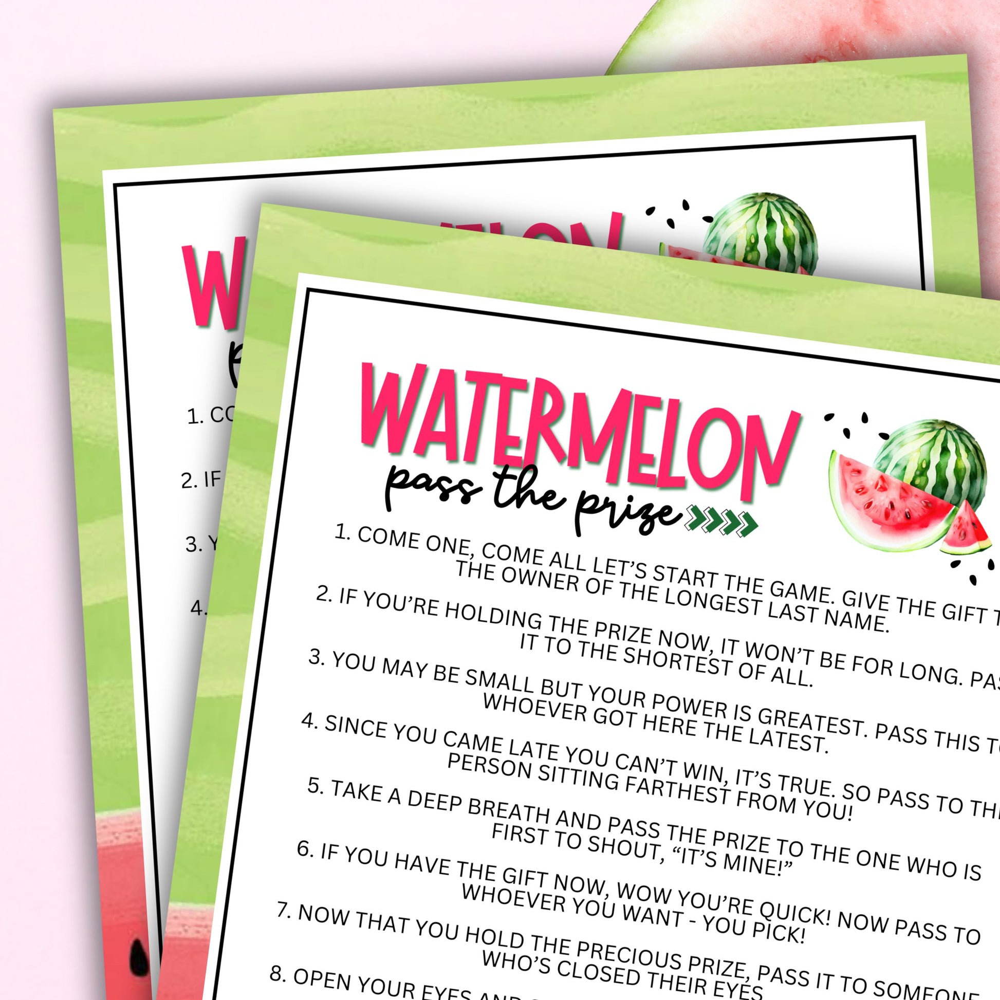 Are you hosting a watermelon-themed event and seeking a fun and engaging activity to get the party started?  Whether you've got kids, teens, adults, and even seniors in your gathering or group, this fun Pass The Prize game from Party Prints Press is just what you need to make your special occasion one to remember!