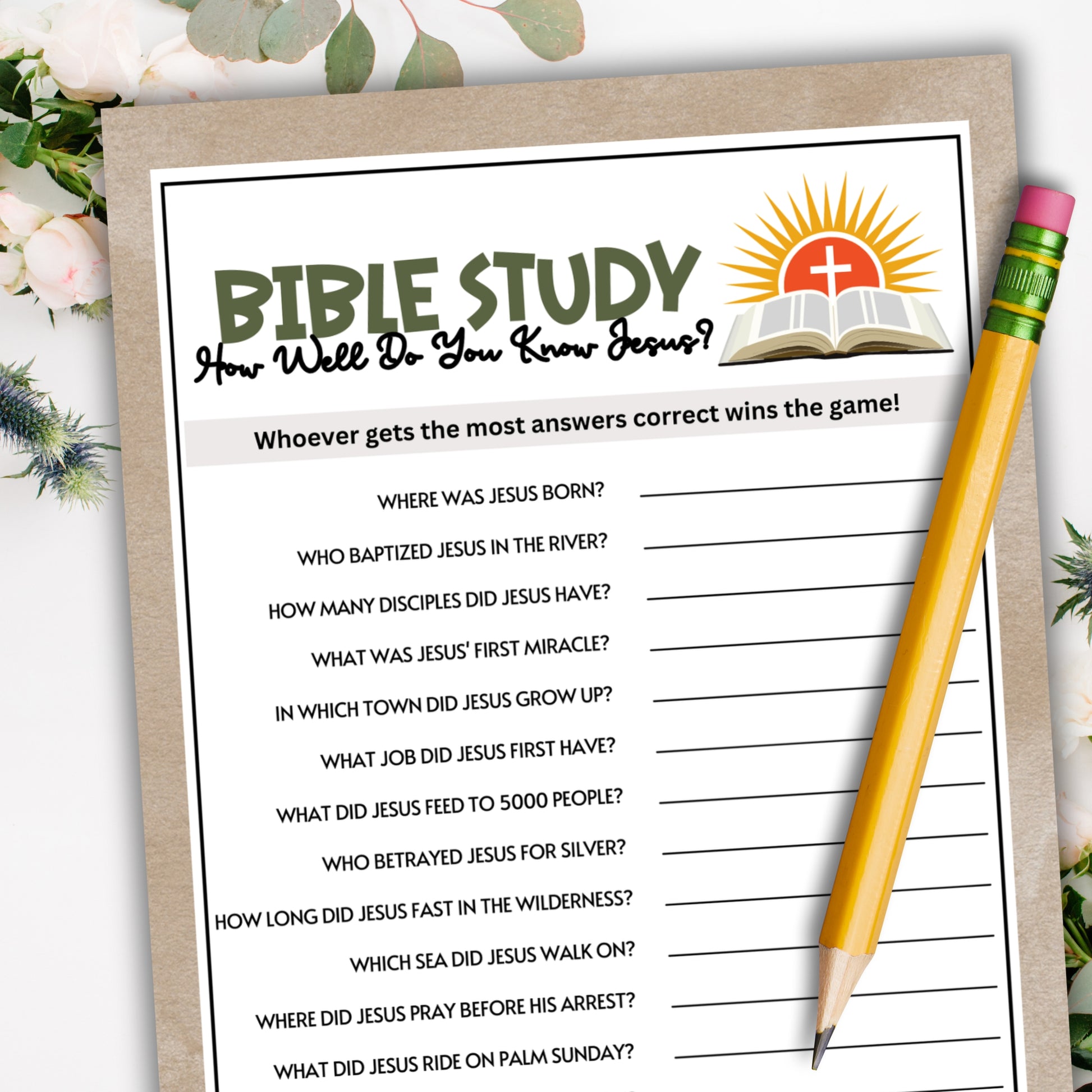 Give each guest a sheet and challenge their knowledge of who knows the most interesting facts about the Lord and Savior Jesus Christ.