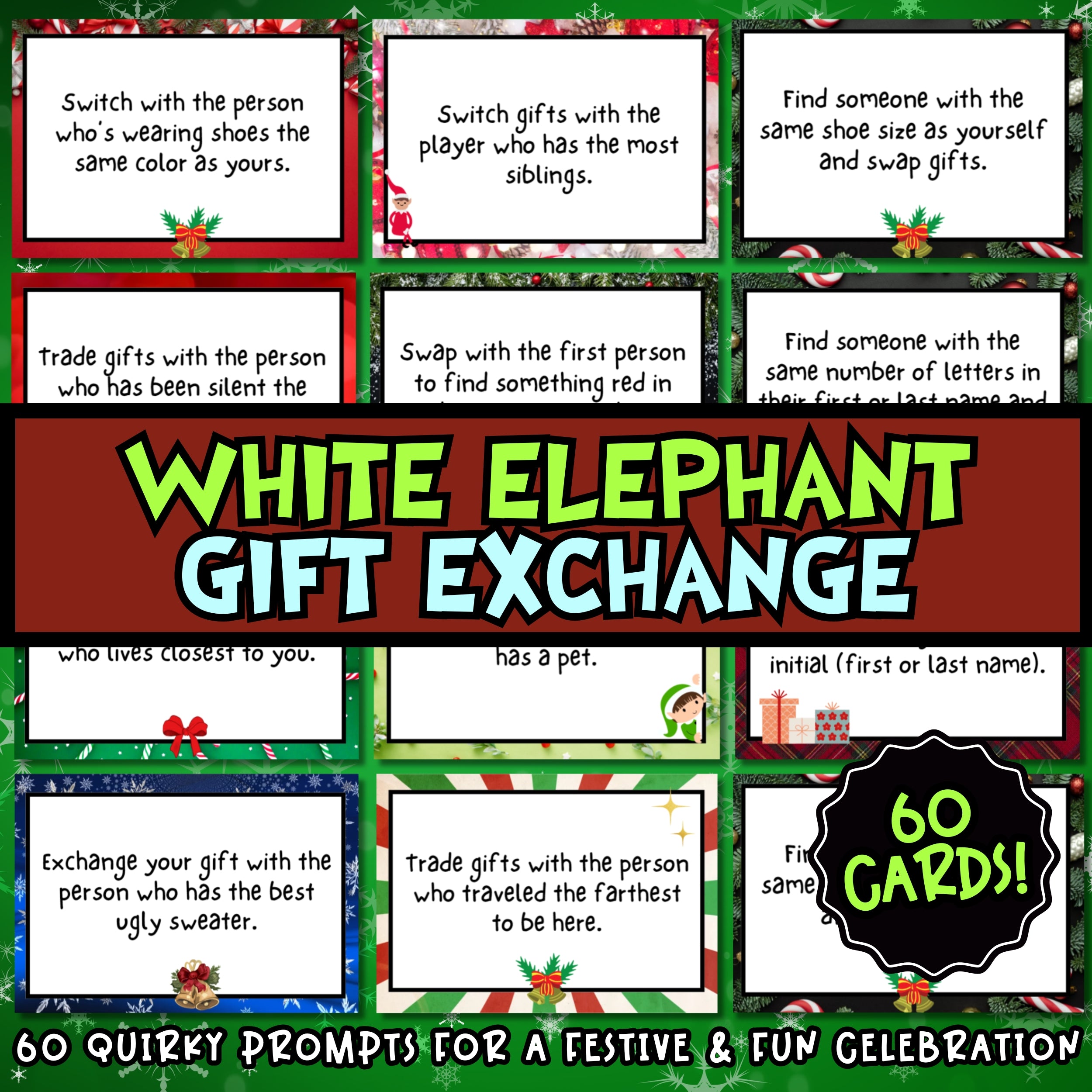 White Elephant Gift Exchange 60 Cards Party Prints Press white-elephant-gift-exchange-60-cards-party-prints-press