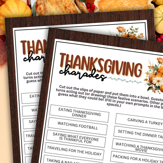 Getting ready for a Thanksgiving celebration with family and friends? Look no further than the Thanksgiving Charades game from Party Prints Press!