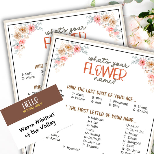 Whether you're celebrating your little one's 1st birthday party, hosting a baby shower, gender reveal, garden party, or need a cute and fun icebreaker party game to bring people together, this "What's Your Flower Name" printable game from Party Prints Press is just what you need!