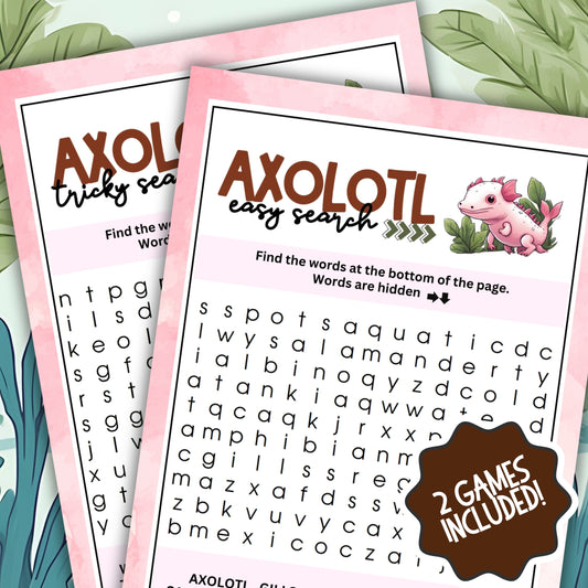 Dive into the fascinating world of axolotls with this specially designed dual-word search pack, perfect for enthusiasts of all ages at your next gathering!