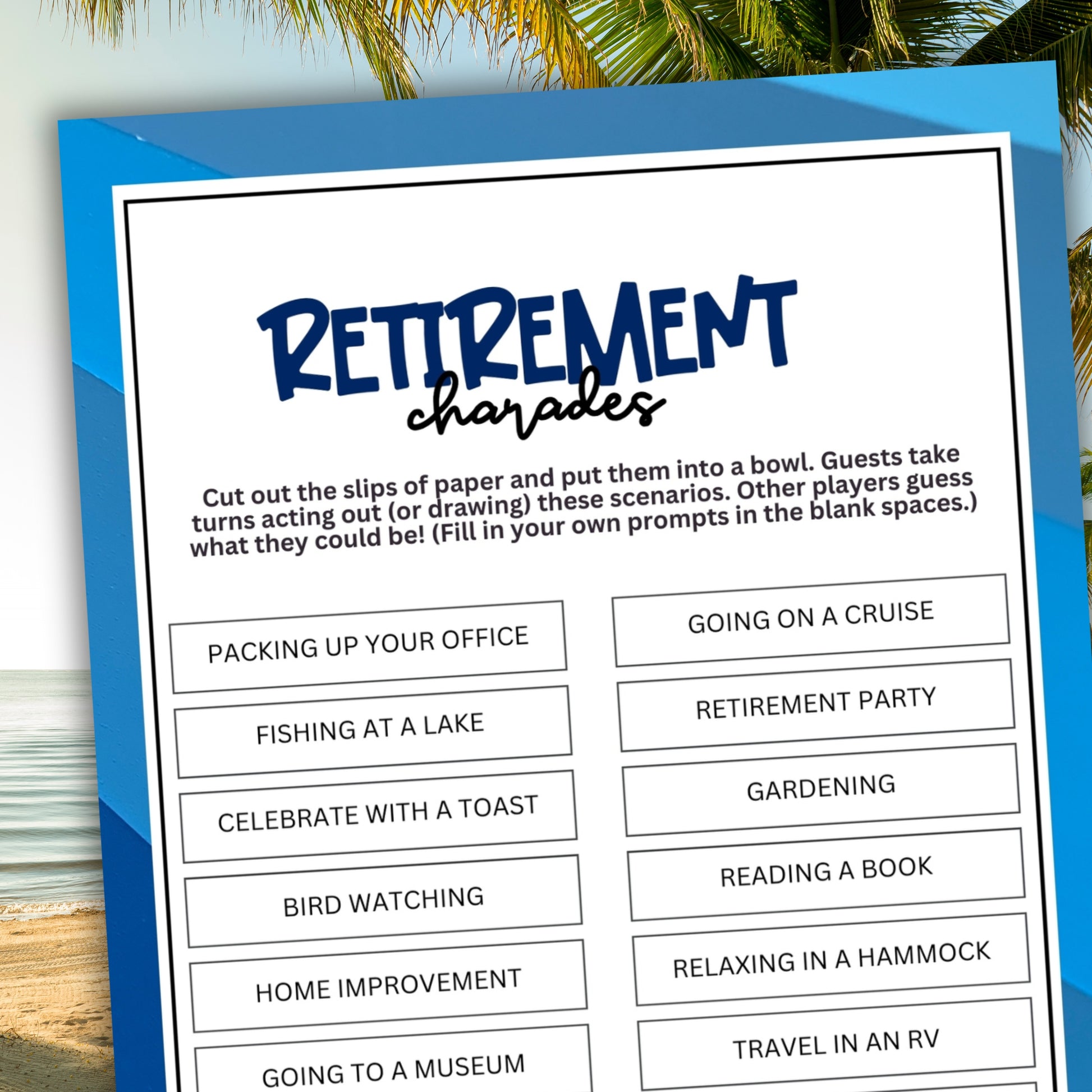 Are you organizing a retirement party for a beloved boss, coworker, family member, or friend? Look no further than this Retirement Charades game from Party Prints Press!