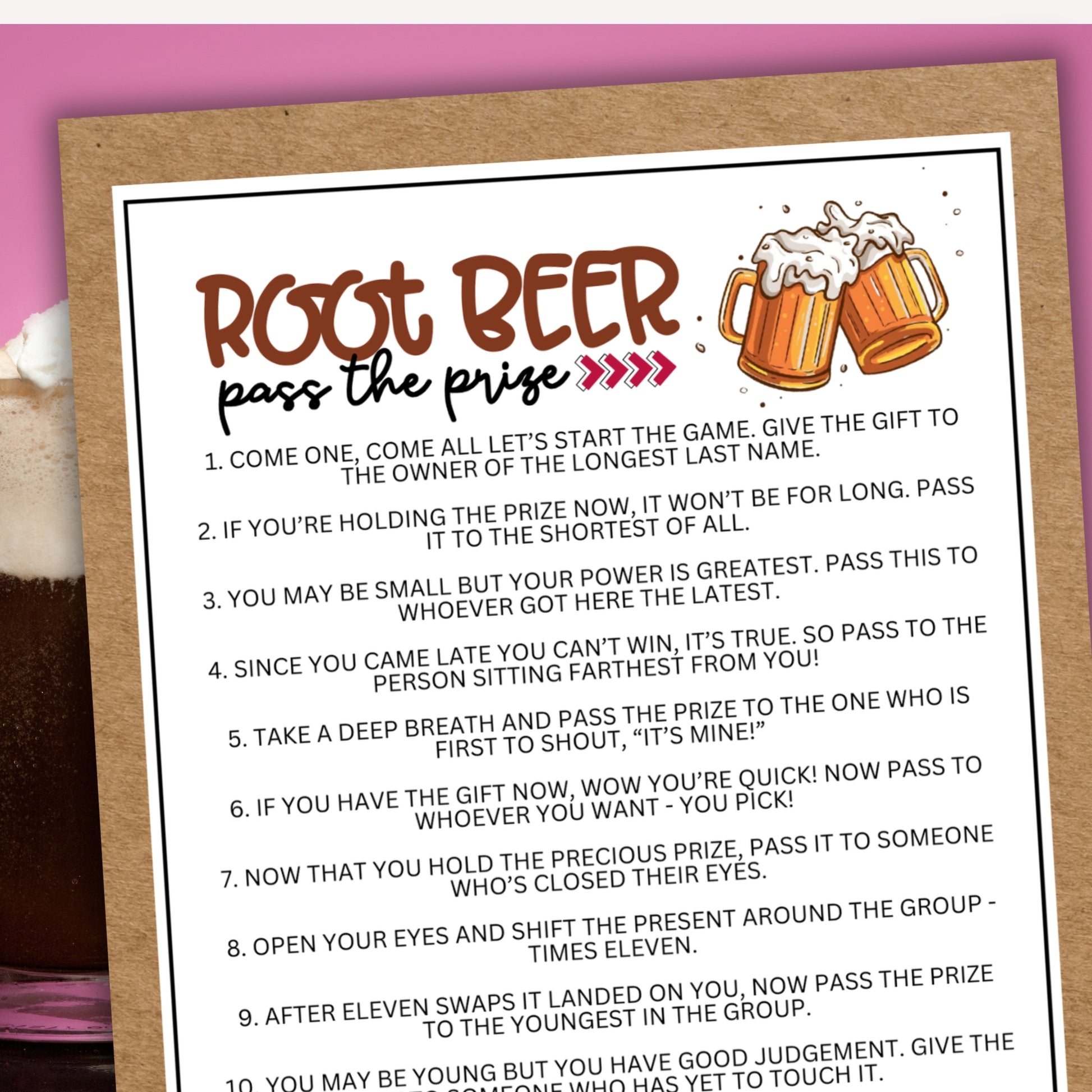 Root Beer Float Pass the Prize – Party Prints Press