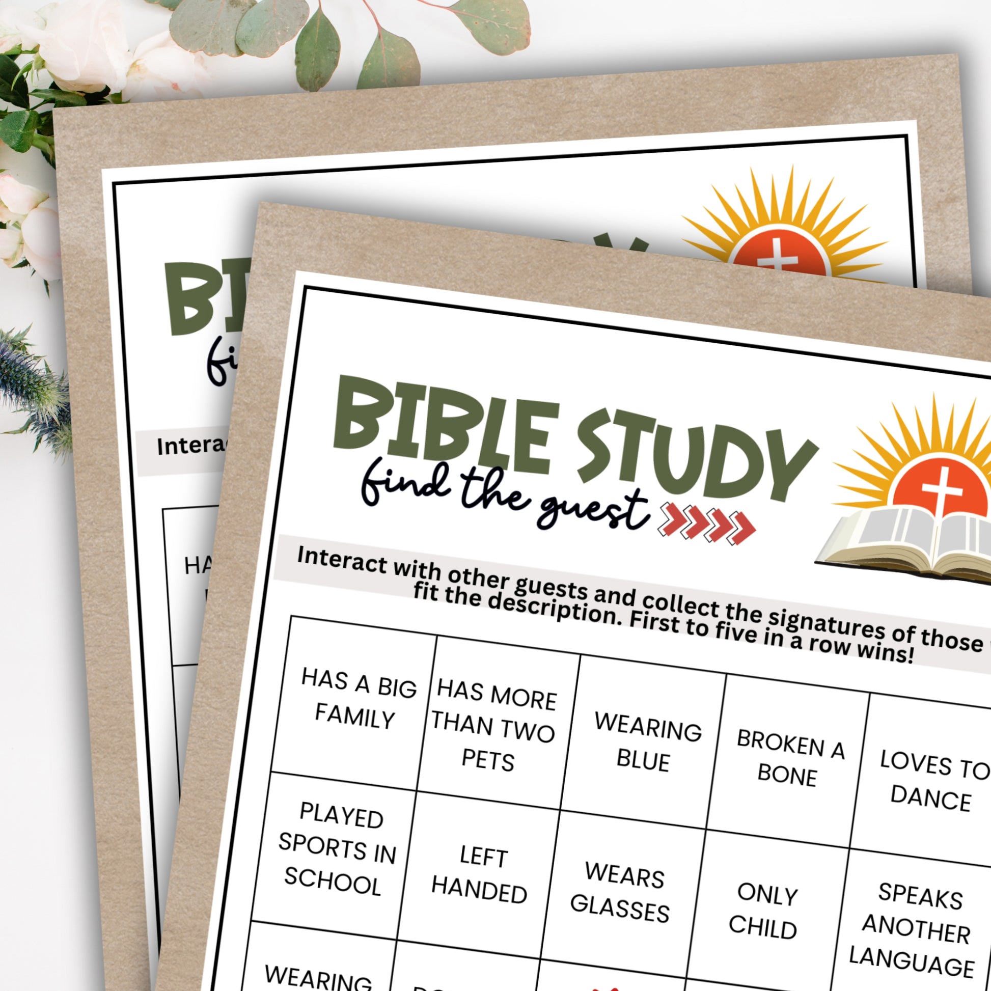 Created just for Christians who want to fellowship with others in their walk with God (and have fun, too!), this Bible Study Find The Guest BINGO card game is just what you've been looking for.