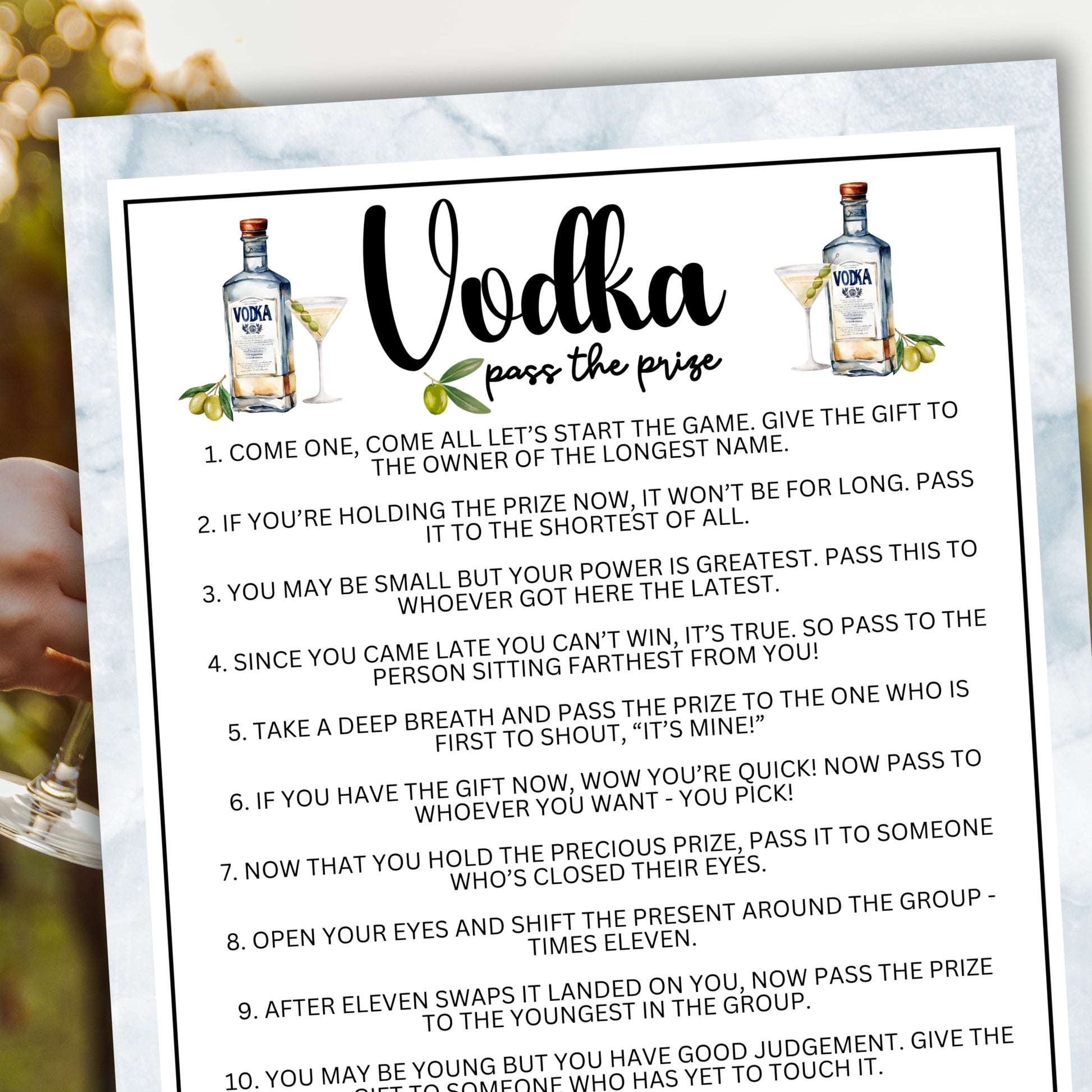 Are you seeking a fun and engaging activity to enjoy with friends at your upcoming alcohol-inspired event, dinner party, bachelor or bachelorette party or even just a pub crawl night on the town?   If you need a fun last-minute idea to add to your celebrations, this fun Vodka-Themed Pass The Prize game from Party Prints Press is just what you need!&nbsp;  This game is a simple poem that you can read aloud to participants or print out a copy for each to read along!