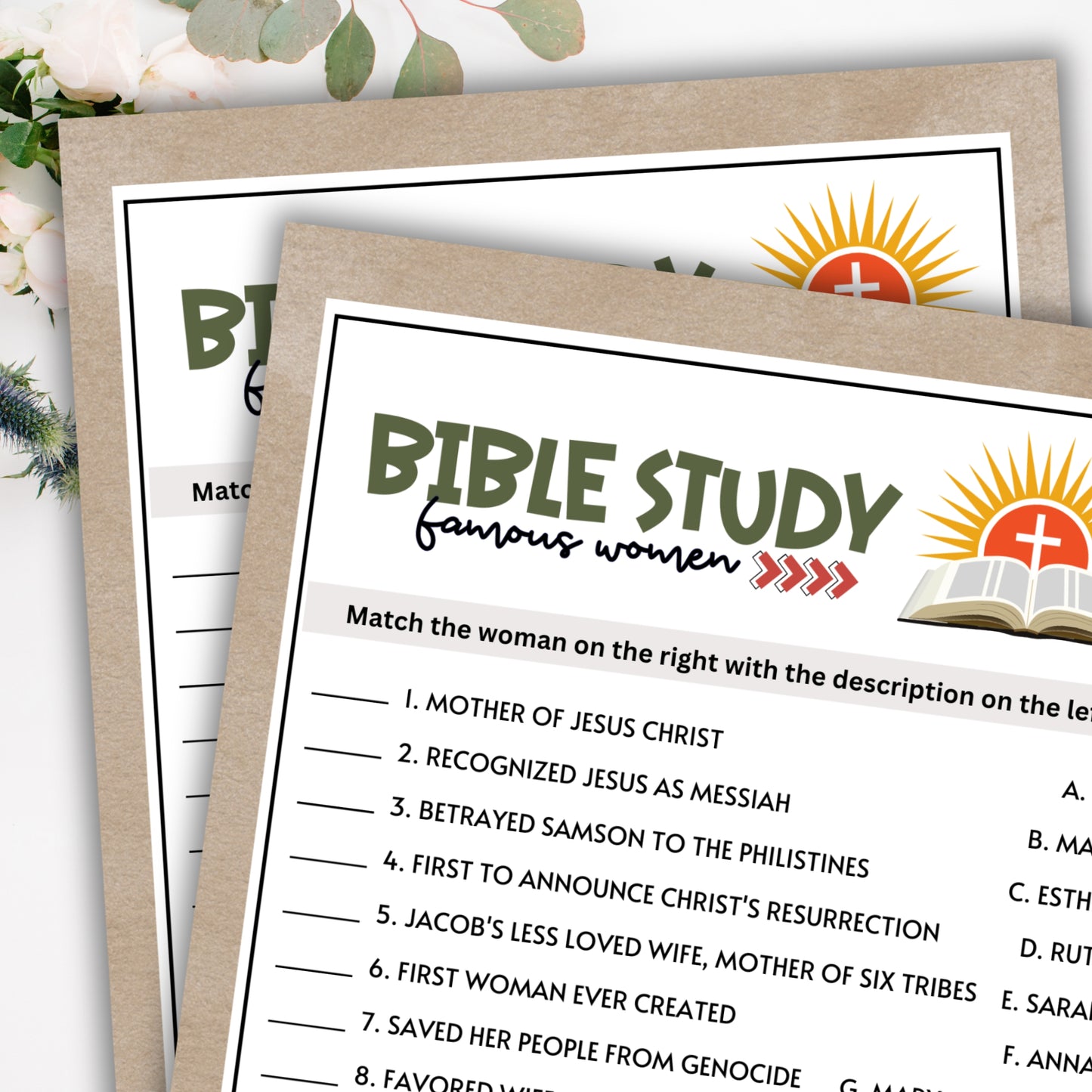 Looking for a captivating and educational game for your Sunday School or Bible Study group?  Whether you're engaging kids, teens, adults, or seniors, this "Famous Women In The Bible" trivia game from Party Prints Press is just what you need!