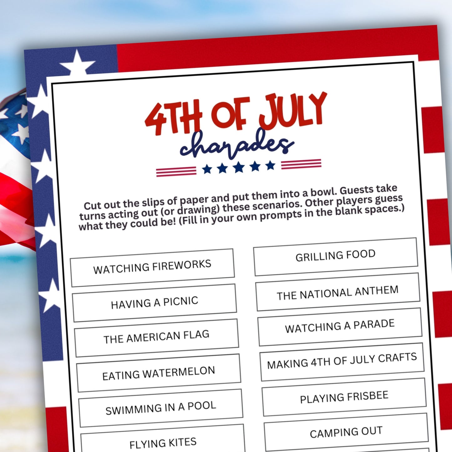 fourrth of july patriotic cummer charades