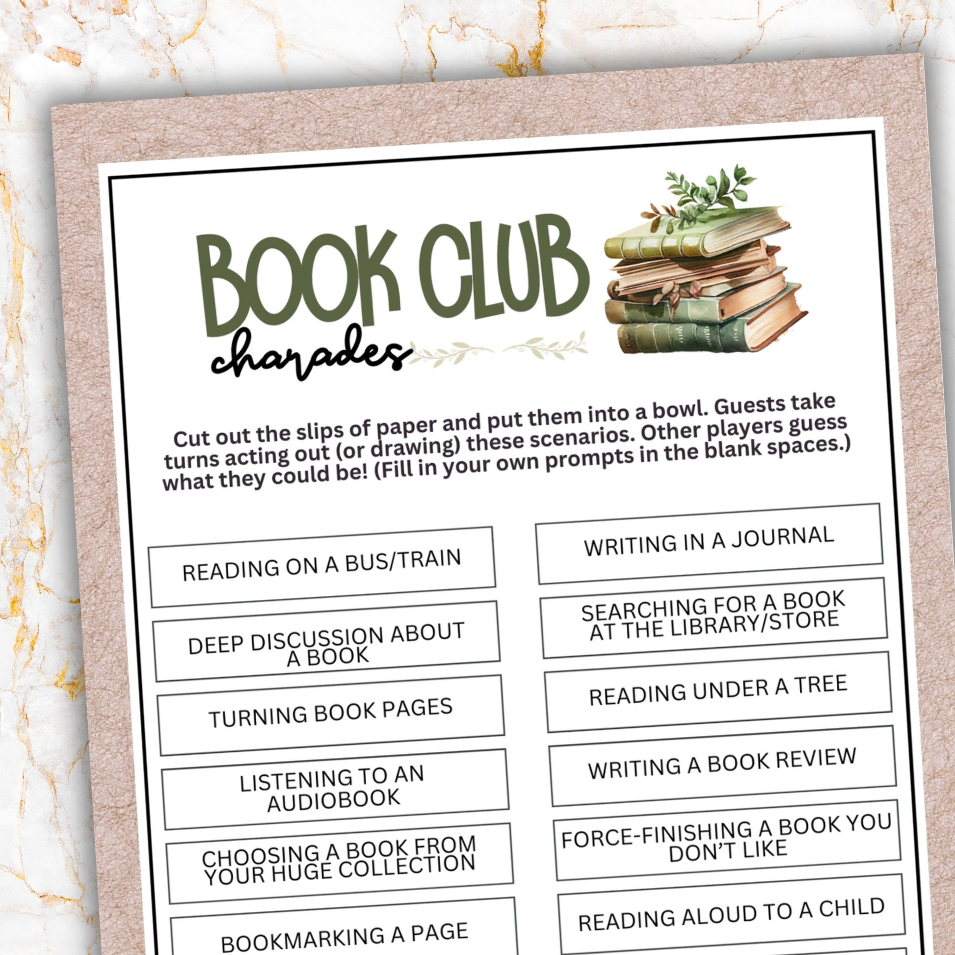 book club charades for library reading lovers bookworms