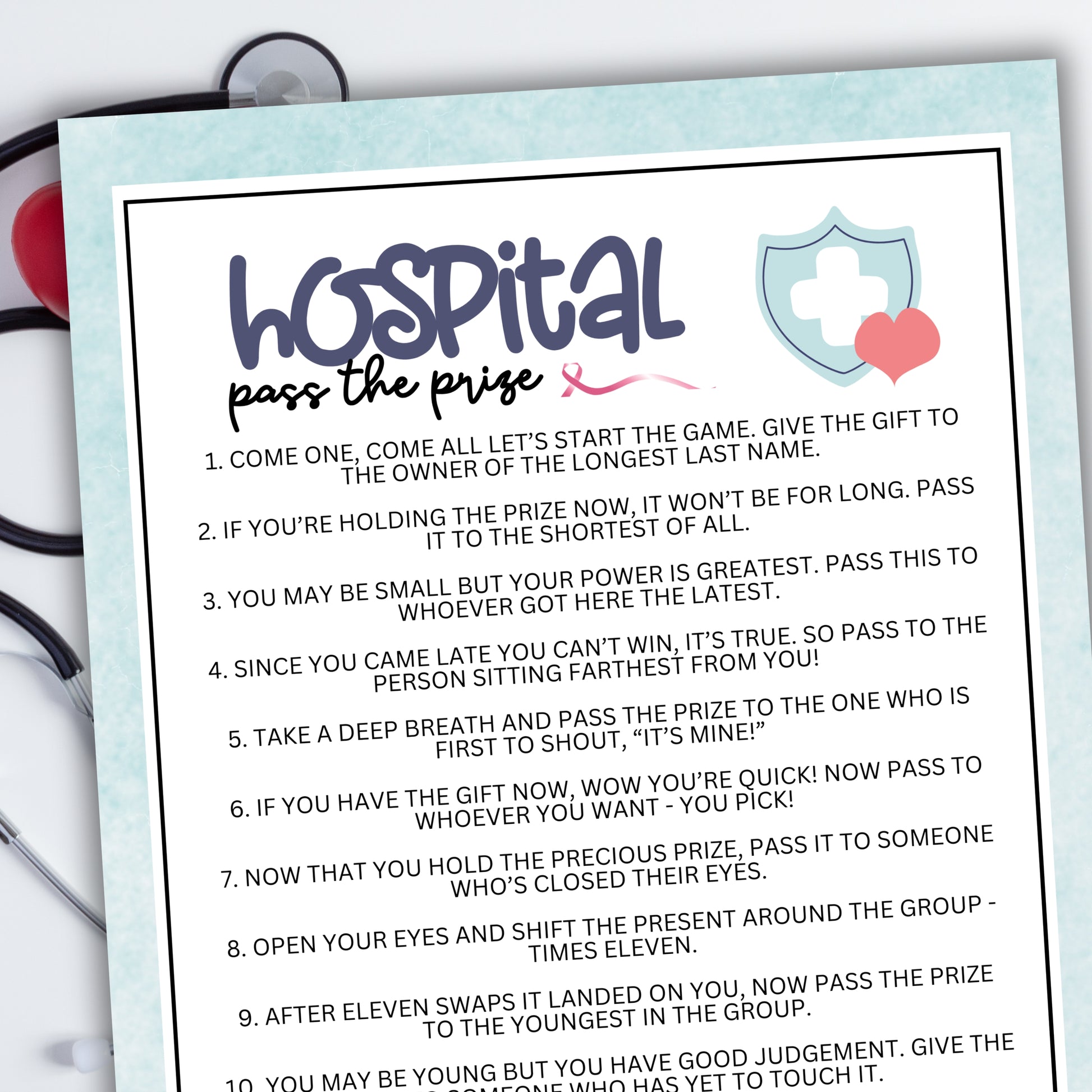 Looking for a fun and engaging activity to bring some excitement to your hospital or medical staff events?  This printable gift-giving game is a delightful addition to your workplace, perfect for Nurses Appreciation Week, RN recognition, doctors' events, medical staff gatherings, work events, team-building activities, and breakroom fun.