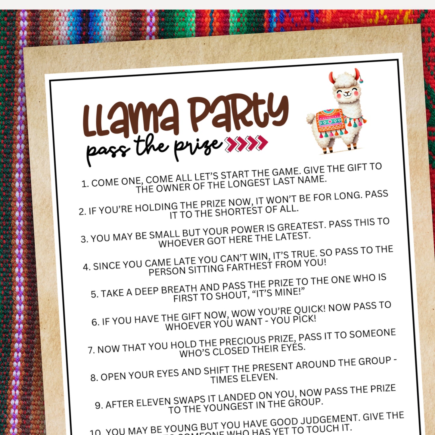 Llama Party Pass the Prize