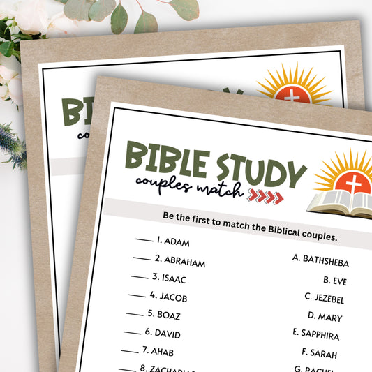 Looking for a fun game to play at your next Bible Study session, church fellowship meeting, ladies' luncheon, women's ministry retreat, or other faith-filled celebration?  This "Famous Couples In The Bible" trivia game from Party Prints Press is just what you need!