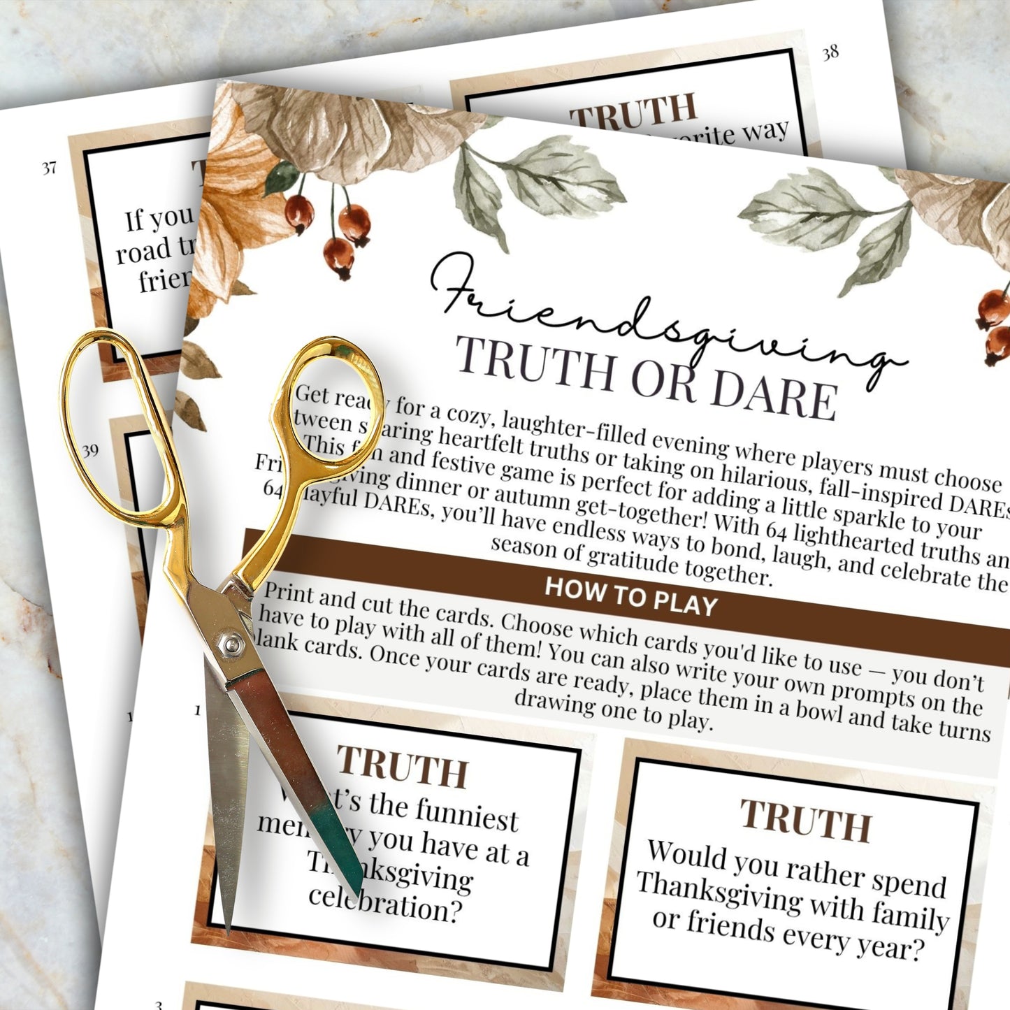 Friendsgiving Truth or Dare Card Game for Adults (80 Cards)