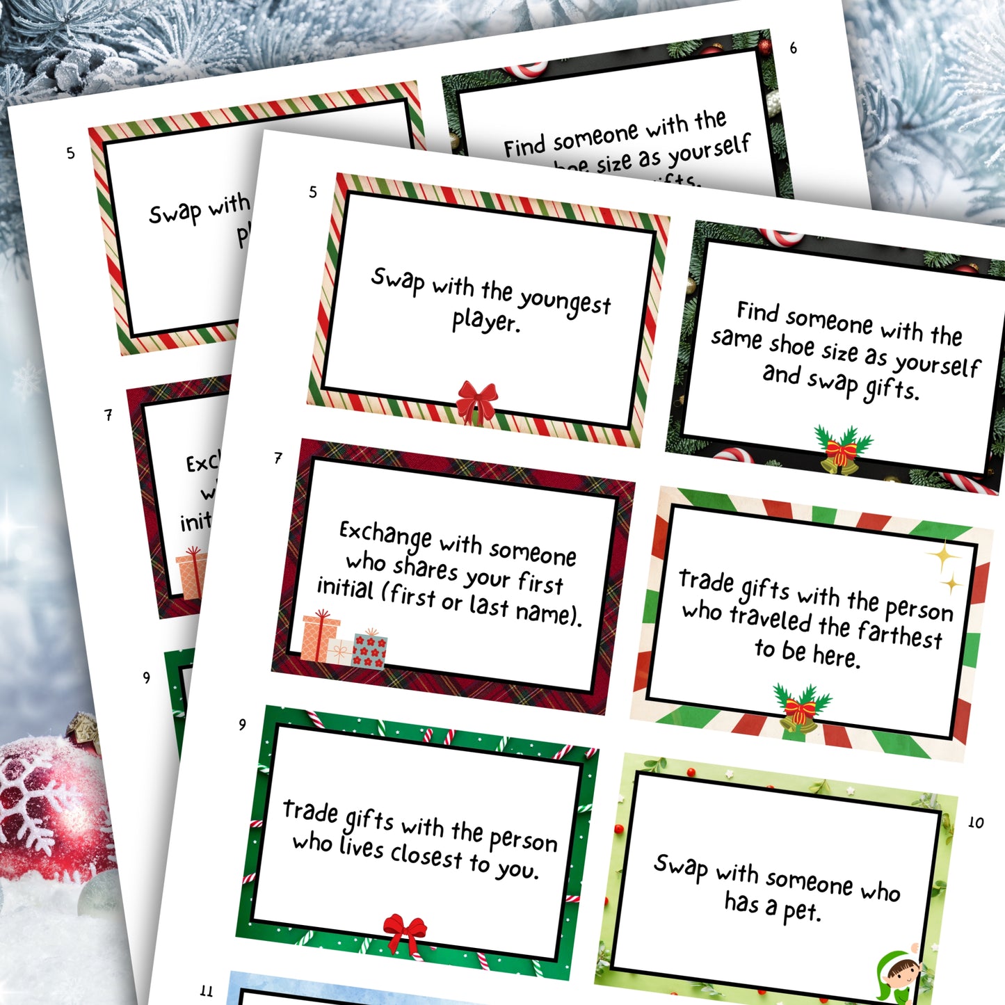 Bring the ultimate holiday fun to your next party with this White Elephant Gift Exchange Game! Perfect for office parties, family gatherings, or any festive occasion, this deck of printable cards will ensure a good time for all.