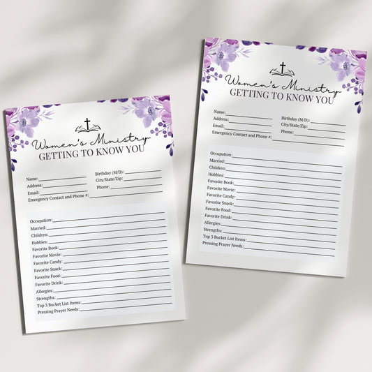 Purple Floral Women's Ministry Intake Form