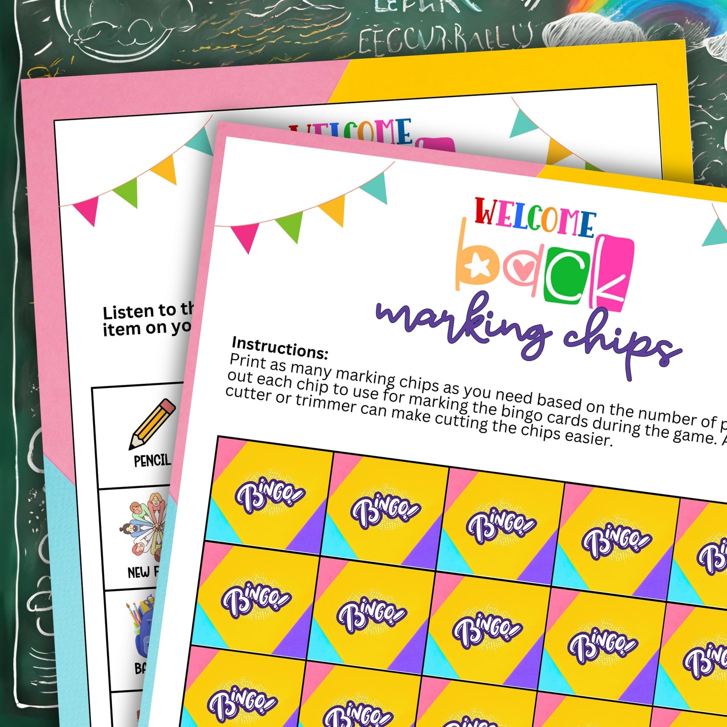 Welcome Back To School Bingo Game - Fun Activity To Start The New School Year!  Looking for a cute, colorful and fun activity for teachers, students and administrative alike? This adorable "Welcome Back To School" BINGO game from Party Prints Press is just what you need!&nbsp;  This printable game is fun for all ages and will keep everyone relaxed, entertained, and ready to gear up for a successful, fun, and productive school year.&nbsp;