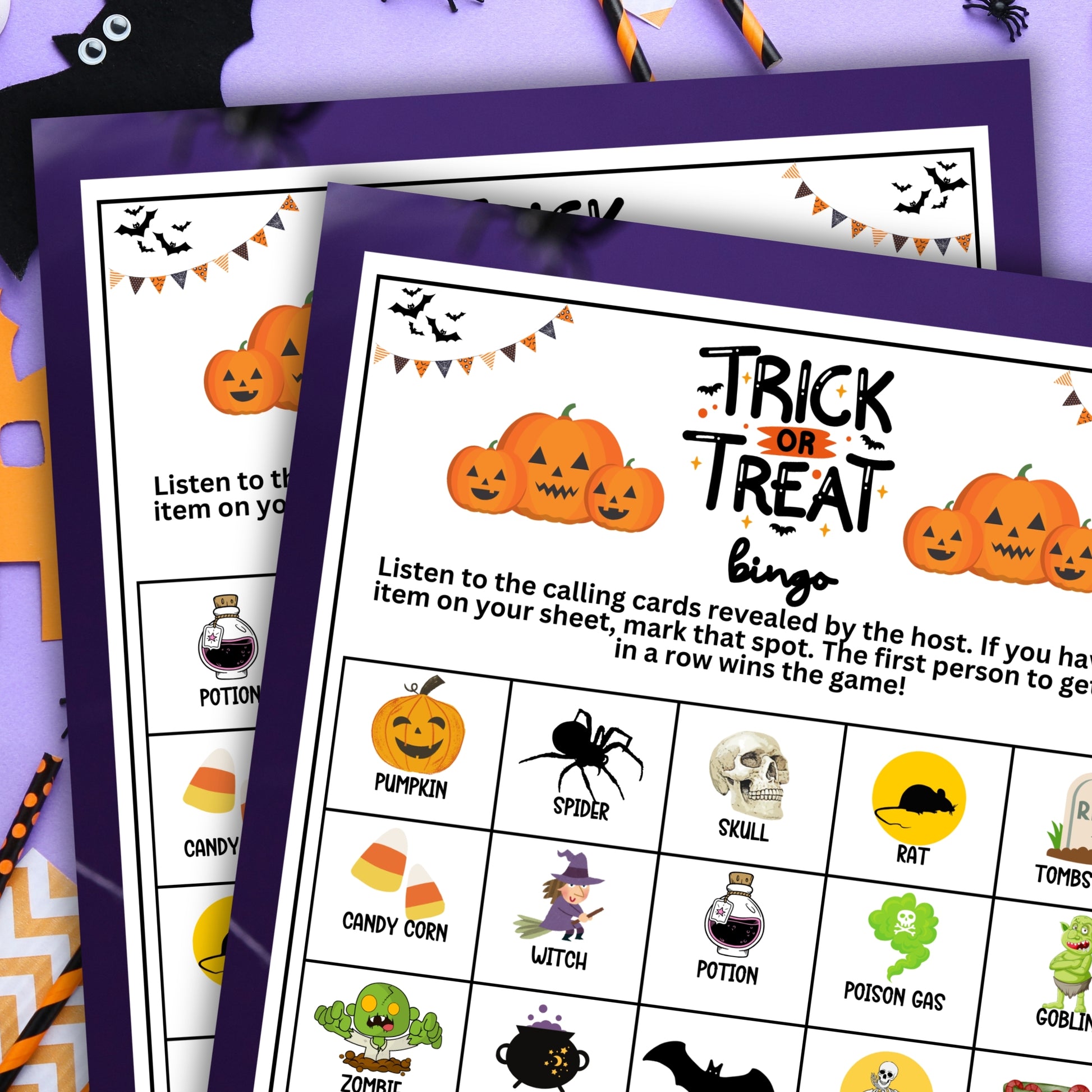 Halloween Trick or Treat Bingo Game - Spooky Fun for Parties, Classrooms, and More!  Looking for a spooktacular, colorful, and fun activity for Halloween parties, classrooms, and community events? This adorable "Halloween Trick or Treat" Bingo game from Party Prints Press is just what you need!  This printable game is perfect for all ages, and will keep everyone relaxed, entertained, and in the spooky spirit of Halloween.  Why you'll love this game...