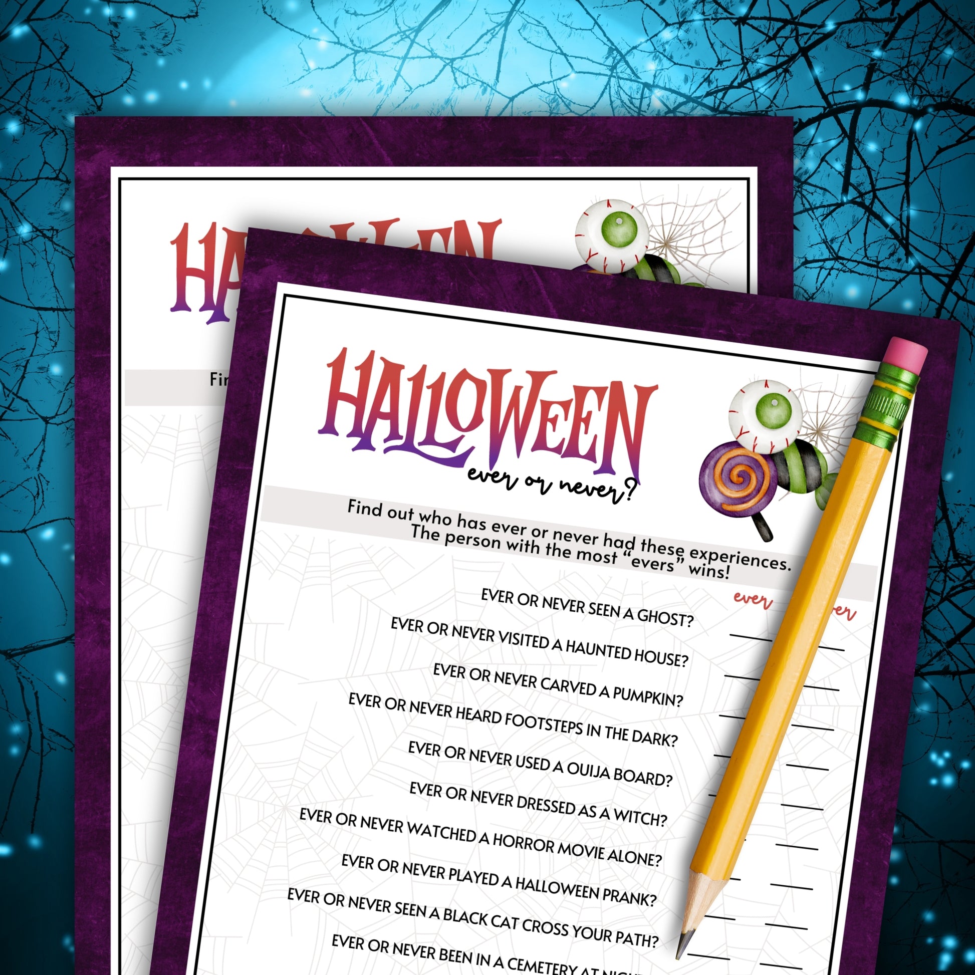 Uncover the spooky secrets of your friends and family with the Halloween Ever or Never Game! This fun and revealing game is the perfect way to add a dash of intrigue and laughter to your Halloween party.