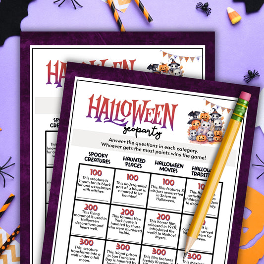 Halloween Jeoparty Game - Test Your Spooky Smarts!
Get ready for a thrilling challenge with the Halloween Jeoparty Game! This Halloween-themed trivia game is perfect for adding some brain-teasing fun to your party, keeping guests of all ages entertained as they test their knowledge of all things spooky.