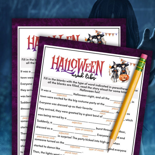 Unleash your creativity and tickle your funny bone with the Halloween Mad Libs Story Game! Perfect for all ages, this game lets you and your guests craft hilarious and spooky stories that are sure to be a hit at any Halloween party.