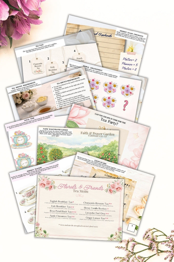 Collection of floral-themed cards with text on a white background