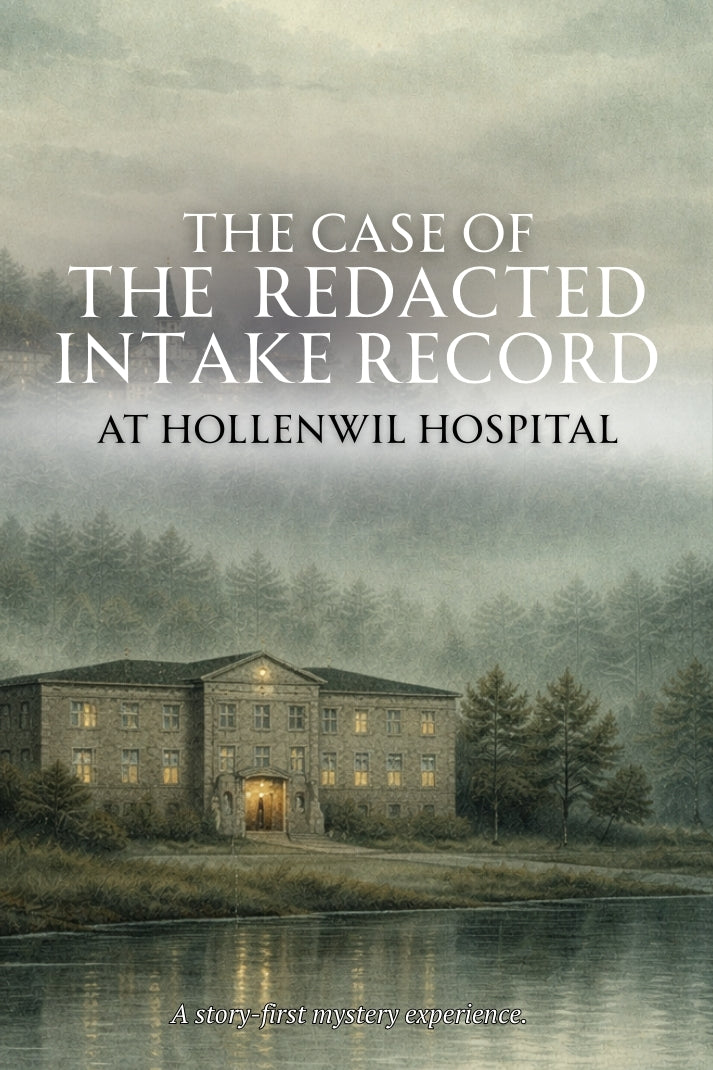 "The Case of The Redacted Intake Record at Hollenwil Hospital" Serial Mystery Series cover image