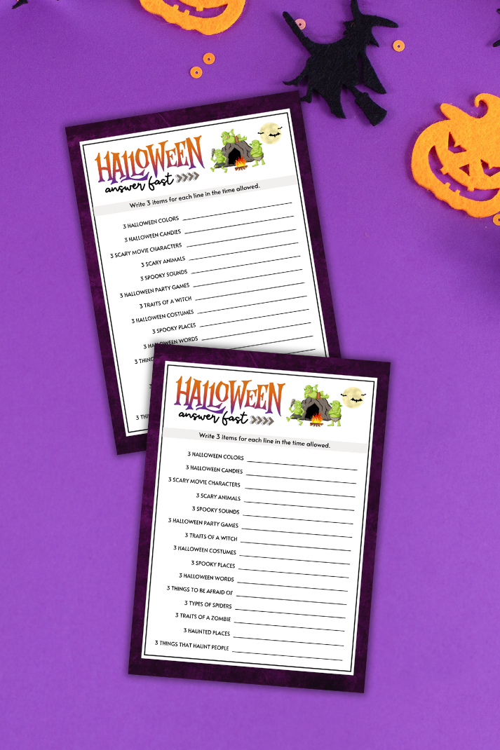 Get ready for a fun and fast-paced game that's all about Halloween! Answer Fast (Think Quick) is a lively and engaging printable game perfect for parties, family gatherings, and any event where you want to add a thrilling vibe. 