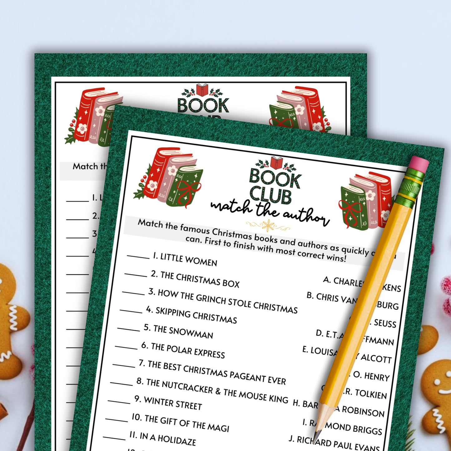 Book Club Christmas Match the Author