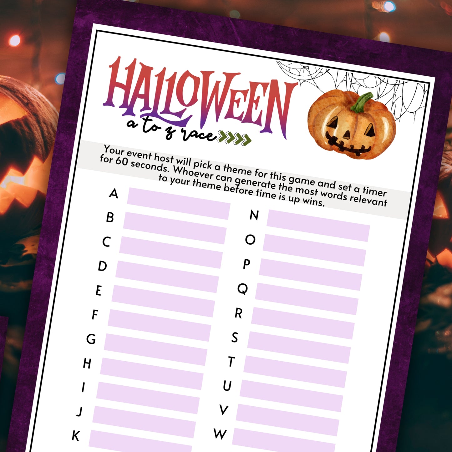 Are you seeking a fun and engaging activity to help celebrate Halloween?

If so, this fun "A to Z" word race from Party Prints Press is just what you need!