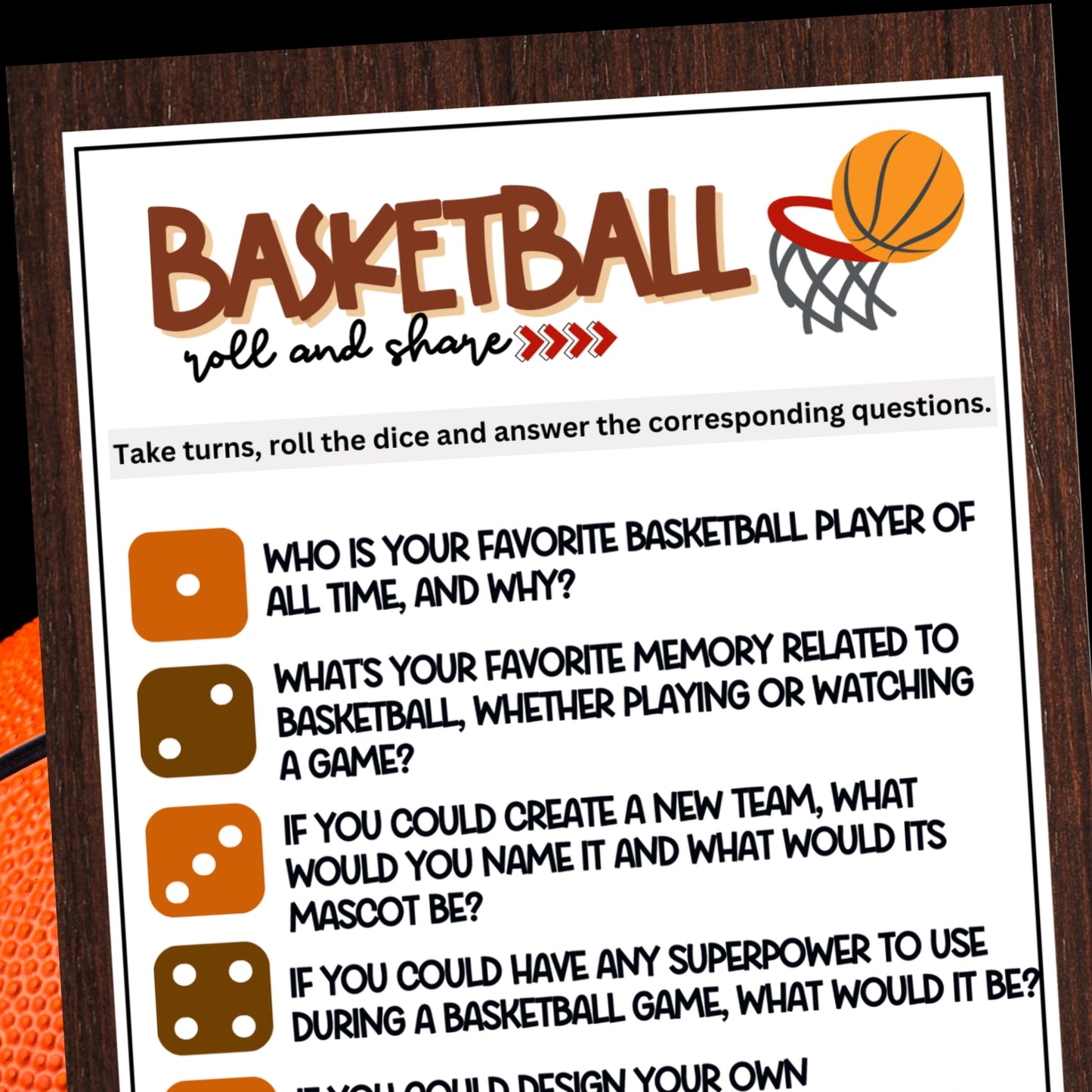 Basketball Roll & Share Dice Game