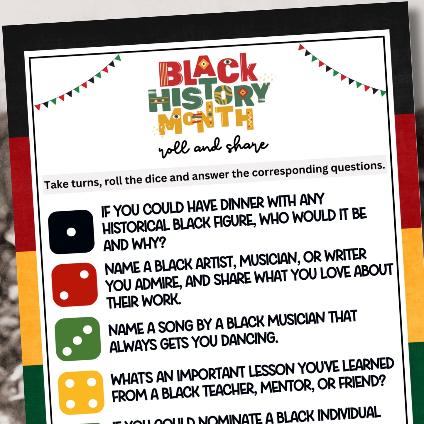 Black History Month Roll & Share Dice Game