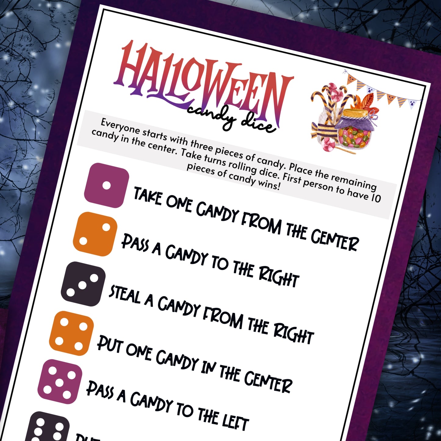 Looking for a spook-tacular way to add some excitement to your Halloween celebrations? The Halloween Candy Dice Game is the perfect treat for all ages!