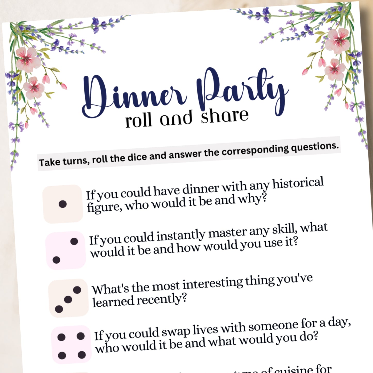 Dinner Party Roll & Share Dice Game