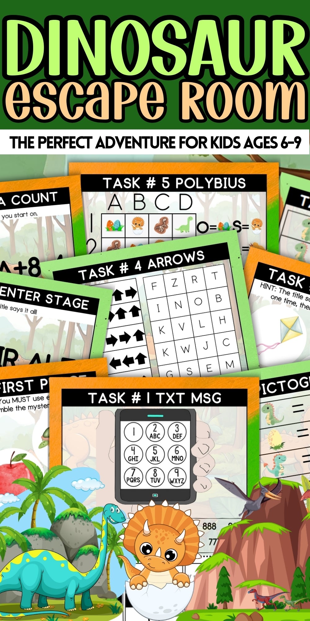 Dinosaur Escape Room Kit Kids Printable Birthday Party Activity Homeschool Classroom Fun Cute Dino Forest Game Girls And Boys Age 6 7 8 9